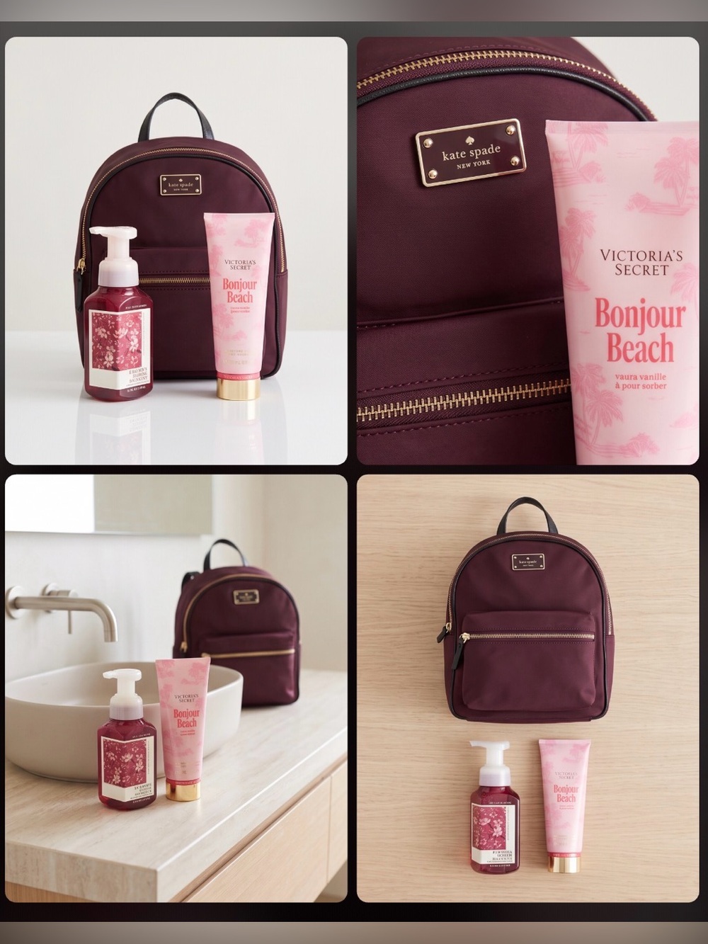 kate spade Small Backpack in Deep Burgundy with Gold Hardware spa bundle EUC